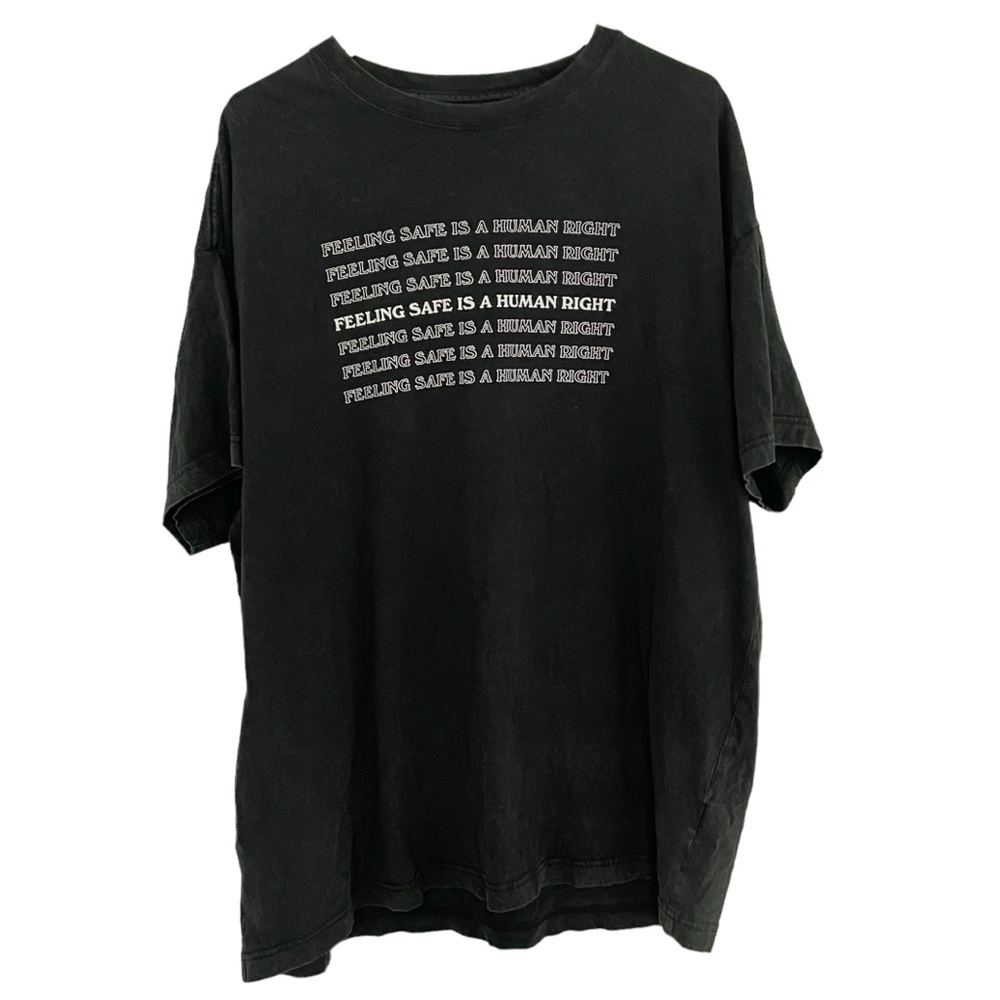 PINK  “Feeling Safe is a Human Right" Gray Crewneck One Size Tee